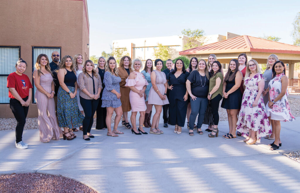 Mohave Community College (MCC) Nursing program hosted a recent pinning ceremony on the Lake Havasu campus for graduating students. Pinning ceremony is traditional way of new incoming nurses being welcomed into the nursing profes-sion. Ceremony was for the Registered Nursing and Licensed Practical Nursing (LPN) program at MCC. Attendees were greeted by Dr. June Weiss, Director of Nursing and Dr. Stacy Klippenstein, MCC President. Front Row from left are: Tianxin Zhao, Daina Alvord, Chrissie Alvarado, Annette Villafana, Courtney Guinn, Sunshine Boylan, Jessica Esquerra, Sebna Vizcarra, Maria Covarrubias, Daphne Pulaski, Faith Cleveland, Christa Dennis and Mona Lonial. Back Row from left are: Michael Allison, Tanya Hawkins, Kindra Langness, Jennaya Elizondo, Kasey Williams, Dayna Dutton, Kara Simons, Madison Colby, Cortney Cormell and Jesika Brule. Not pictured: Andrea Rothwell. (Photo by Vanessa Espinoza)
